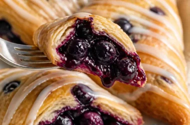 Leckere Blaubeer-Turnover auf einem Teller, frisch aus dem Ofen.