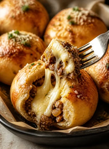 Garlic Parmesan Cheeseburger Bombs mit geschmolzenem Käse und knusprigem Teig