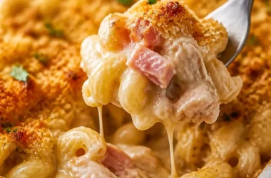 Hähnchen Cordon Bleu Auflauf frisch aus dem Ofen, lecker und herzhaft.