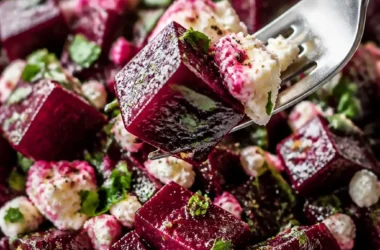 Rote-Bete-Salat mit Feta, serviert in einer Schüssel