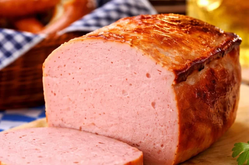Authentic Leberkäse Recipe, Bavarian meatloaf served with traditional sides.