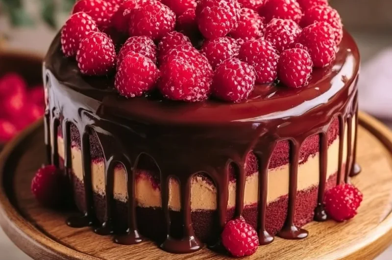 Raspberry Ruby Chocolate Drip Cake with rich chocolate and fresh raspberries