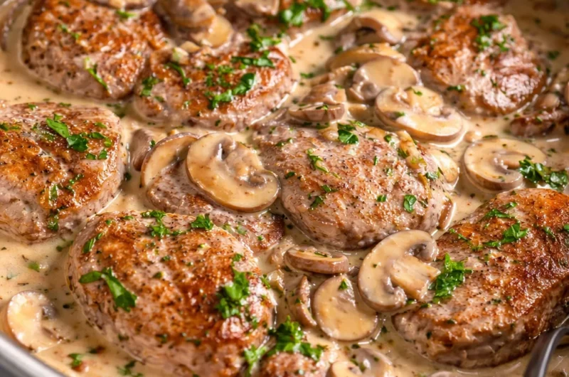 Schweinelendchen Recipe with German Pork Tenderloin in creamy mushroom sauce