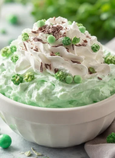 Delicious Shamrock Cheesecake Fluff dessert for St. Patrick's Day celebrations.
