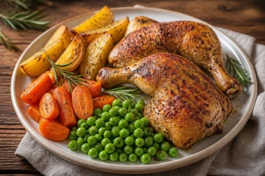 Crispy Herb Roasted Chicken Plate with fresh herbs and spices