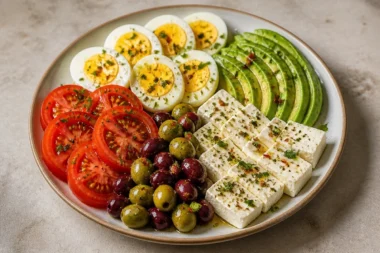 Easy Mediterranean Protein Plate with fresh ingredients for healthy eating