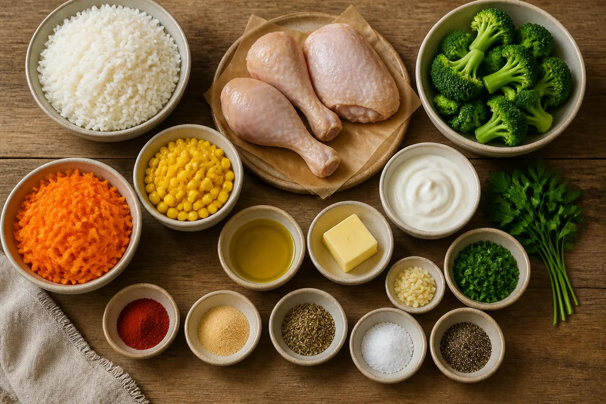 Herb-Roasted Chicken with Corn Rice and Veggies