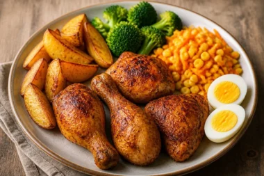One-Pan Roast Chicken Power Plate with vegetables and herbs