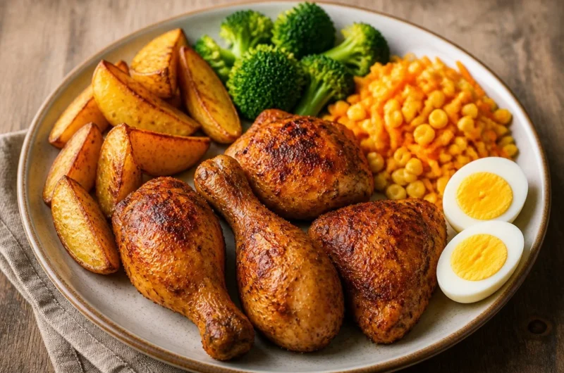 One-Pan Roast Chicken Power Plate with vegetables and herbs