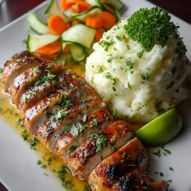 Creamy Garlic Herb Chicken With Mashed Potatoes 35 Creamy garlic herb chicken with mashed potatoes on a plate