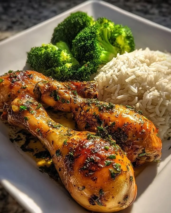 Crispy Garlic Herb Chicken Drumsticks With Rice And Broccoli 33 Crispy garlic herb chicken drumsticks served with rice and broccoli