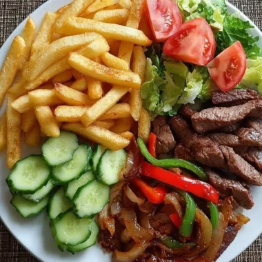 One-Pan Steak Fajita Fries served with vibrant peppers and onions