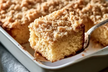 Slice of traditional German Streuselkuchen with crumb topping on a plate
