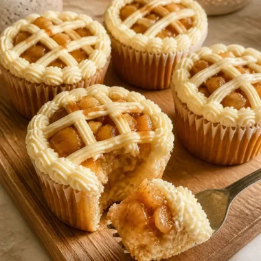Leckere Apfelkuchen Cupcakes mit Apfelstücken und Zimt-Topping