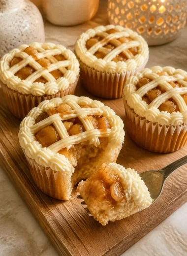 Leckere Apfelkuchen Cupcakes mit Apfelstücken und Zimt-Topping