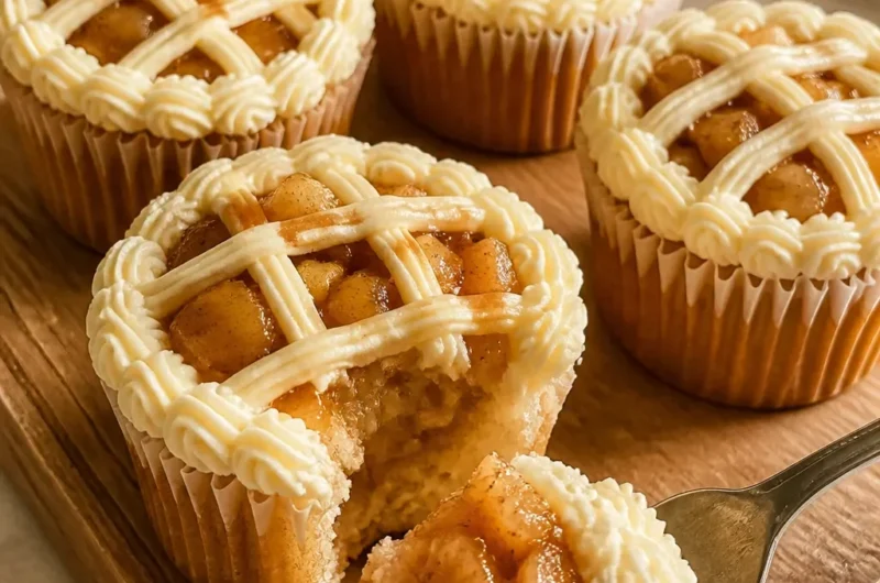 Leckere Apfelkuchen Cupcakes mit Apfelstücken und Zimt-Topping