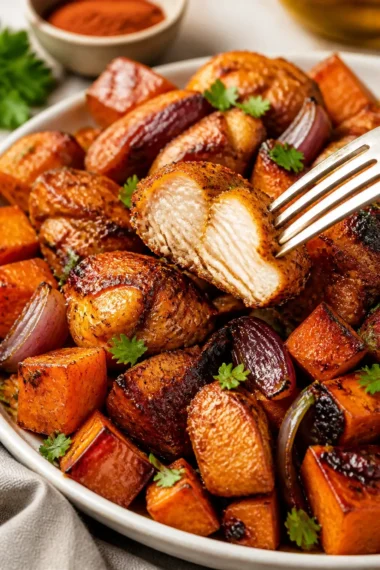Hühnchen mit Chili-Braunzucker-Gewürzmischung und süßen Kartoffeln