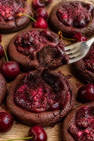 Schokoladen-Kirschkekse frisch gebacken auf einem Tablett