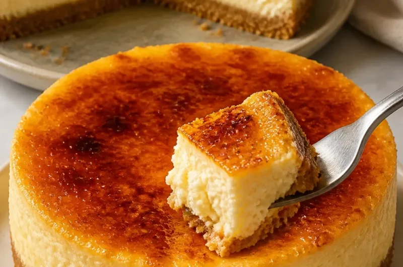 Ein köstlicher Crème Brûlée Cheesecake mit karamellisierter Oberfläche