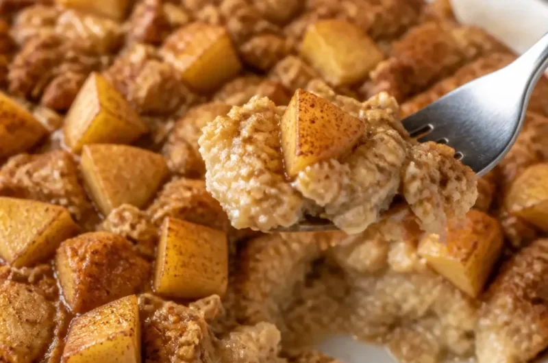 Gebackenes Haferbrei mit Apfel-Zimt auf einem Teller serviert.