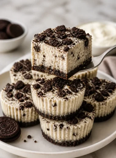 No-Bake Oreo Cheesecake Bites auf einem Teller dekoriert