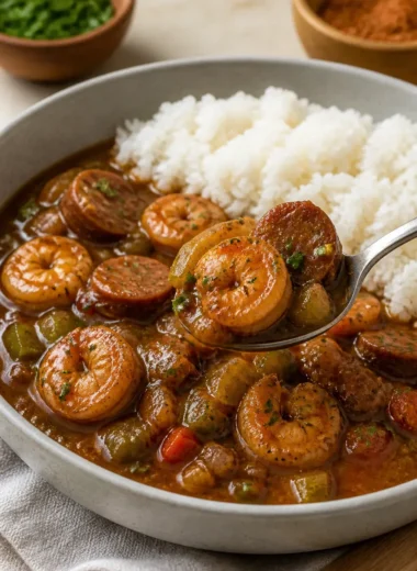 Schmackhaftes Gumbo mit frischen Zutaten und Gewürzen