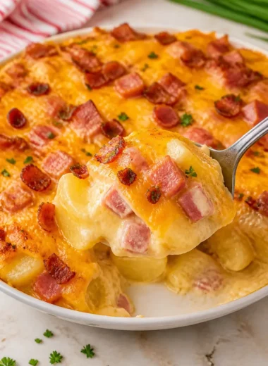 Ham and Bacon Cheesy Potatoes als perfekte käsehaltige Beilage