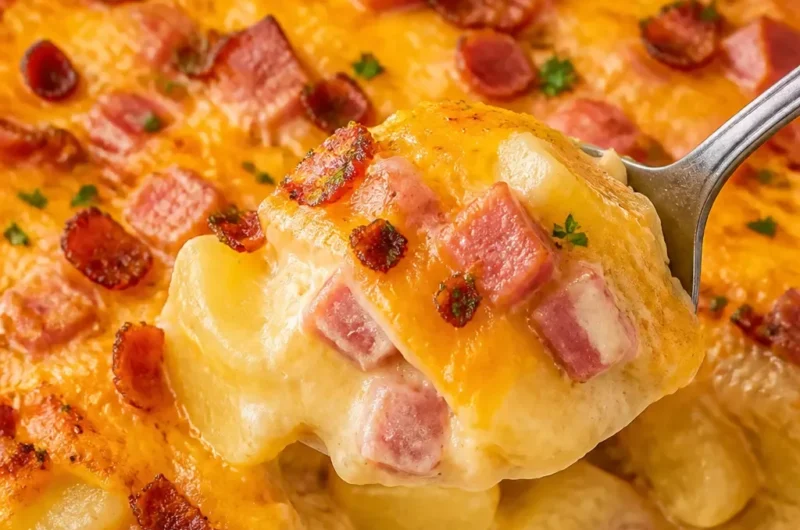 Ham and Bacon Cheesy Potatoes als perfekte käsehaltige Beilage