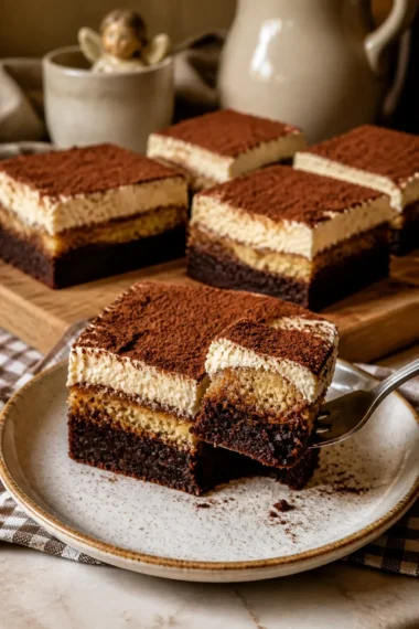 Schokoladige Tiramisu Brownies mit Kaffeearoma und Mascarponecreme