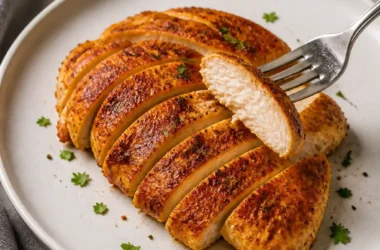 Saftige, knusprige Air Fryer Hähnchenbrust zubereitet in 10 Minuten.