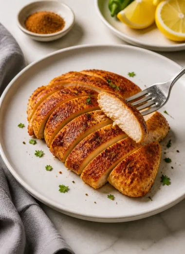 Saftige, knusprige Air Fryer Hähnchenbrust zubereitet in 10 Minuten.