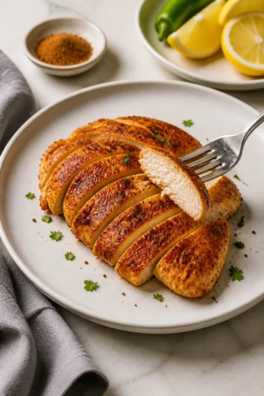 Saftige, knusprige Air Fryer Hähnchenbrust zubereitet in 10 Minuten.