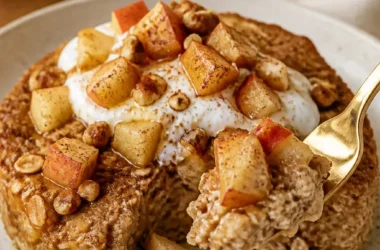 Apfel Baked Oatmeal mit Zimt und Nüssen, perfekt fürs Frühstück