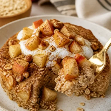 Apfel Baked Oatmeal mit Zimt und Nüssen, perfekt fürs Frühstück
