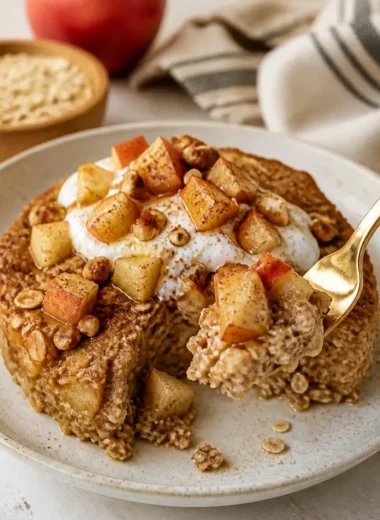 Apfel Baked Oatmeal mit Zimt und Nüssen, perfekt fürs Frühstück