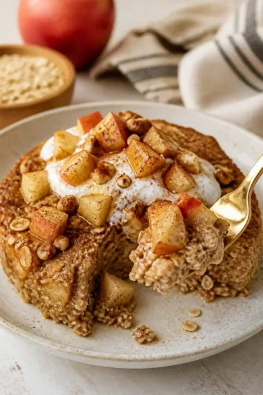 Apfel Baked Oatmeal mit Zimt und Nüssen, perfekt fürs Frühstück