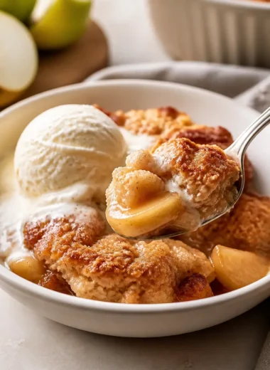 Leckeres Apfel-Cobbler mit knusprigem Belag ohne Butter