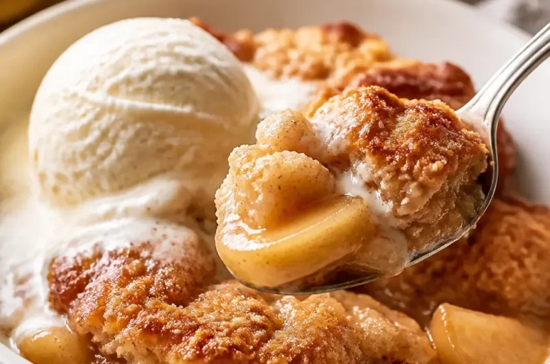 Leckeres Apfel-Cobbler mit knusprigem Belag ohne Butter