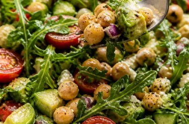 Avocado-Kichererbsensalat mit Rucola und Feta im Sommer