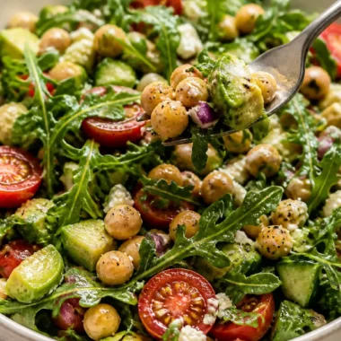 Avocado chickpea salad summer | Arugula salad with chickpeas, Arugula chickpea salad recipes, Avocado salad with feta 38 Avocado-Kichererbsensalat mit Rucola und Feta im Sommer