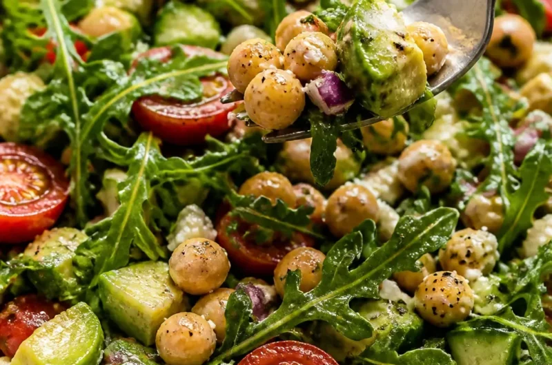 Avocado-Kichererbsensalat mit Rucola und Feta im Sommer