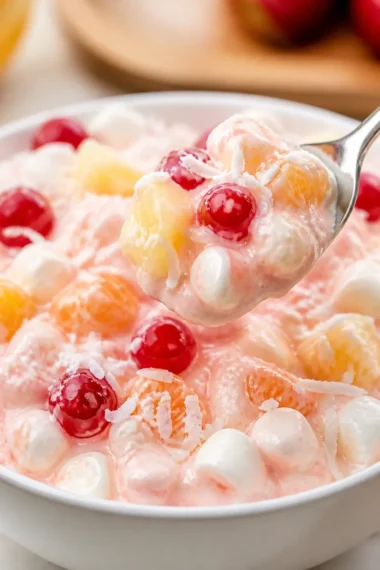 Schüssel mit Better Than Sex Obstsalat, frisch und bunt geschichtet