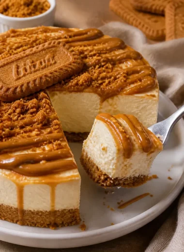 Biscoff Cheesecake ohne Backen mit cremiger Konsistenz und köstlicher Biscoff-Geschmack