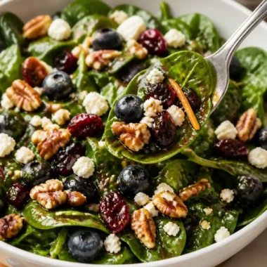 Blaubeer-Spinat-Salat mit Honig-Balsamico-Dressing 38 Blaubeer-Spinat-Salat mit Honig-Balsamico-Dressing in einer Schüssel