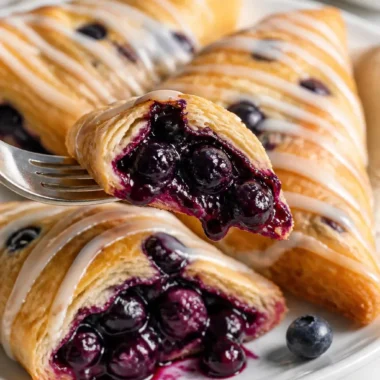 Blueberry Turnovers 36 Leckere Blaubeer-Turnover auf einem Teller, frisch aus dem Ofen.