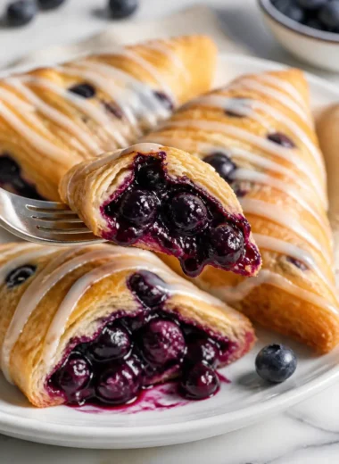 Leckere Blaubeer-Turnover auf einem Teller, frisch aus dem Ofen.