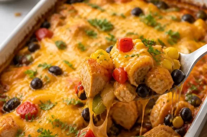 Ein köstlicher Chicken Fajita Casserole mit buntem Gemüse und Käse