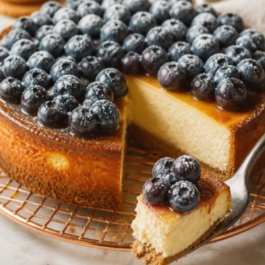 Classic New York Baked Cheesecake 38 Klassisches New York Baked Cheesecake mit cremiger Textur und goldbrauner Oberfläche.