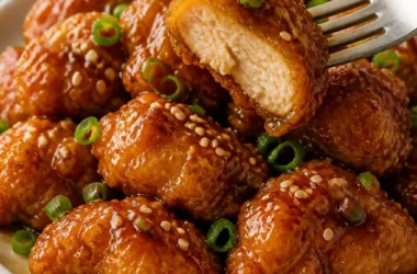 Knuspriges chinesisches Honig-Knoblauch-Hühnchen mit Gemüse