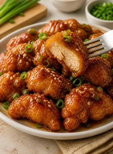 Knuspriges chinesisches Honig-Knoblauch-Hühnchen mit Gemüse